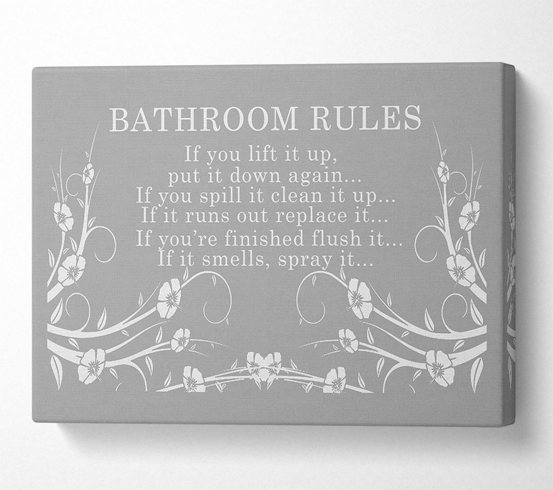  A Canvas Print of Bathroom Quote Bathroom Rules 2 Grey White Canvas Art