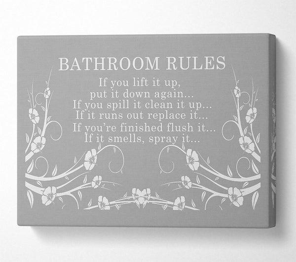  A Canvas Print of Bathroom Quote Bathroom Rules 2 Grey White Canvas Art