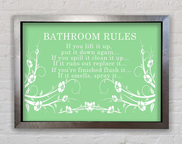 Bathroom Quote Bathroom Rules 2 Green Framed Print