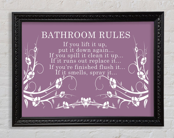 Bathroom Quote Bathroom Rules 2 Dusty Pink Framed Print