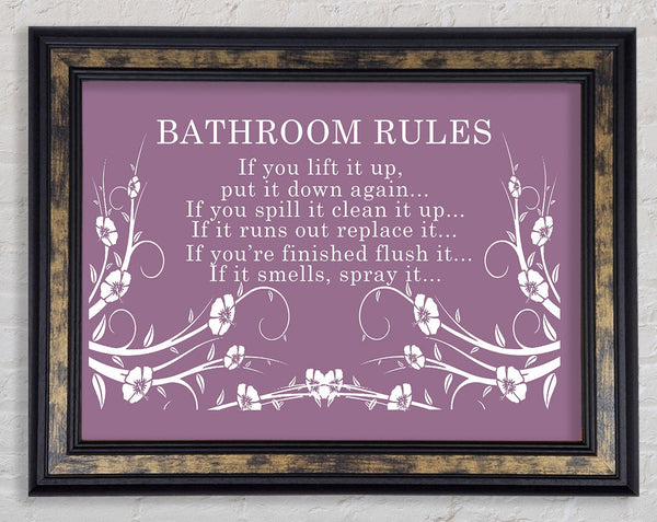 Bathroom Quote Bathroom Rules 2 Dusty Pink Framed Print