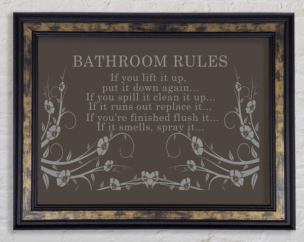 Bathroom Quote Bathroom Rules 2 Chocolate Framed Print