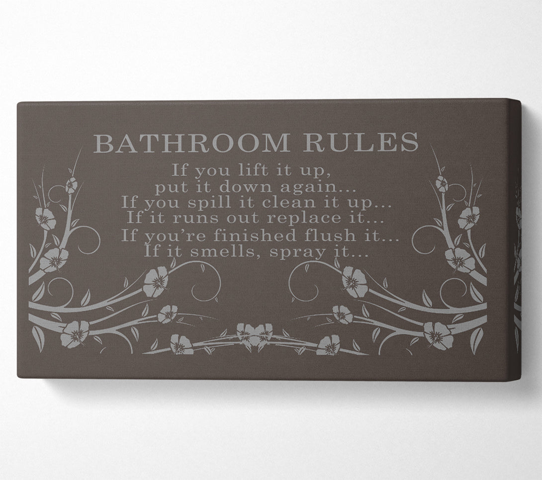  A Canvas Print of Bathroom Quote Bathroom Rules 2 Chocolate Canvas Wall Art