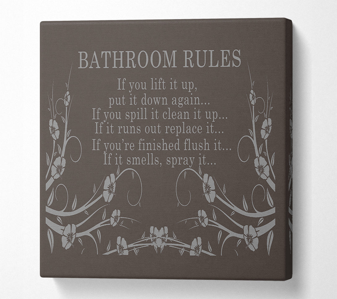  A Canvas Print of Bathroom Quote Bathroom Rules 2 Chocolate Canvas Wall Art