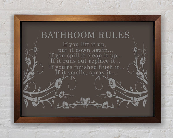 Bathroom Quote Bathroom Rules 2 Chocolate Framed Print