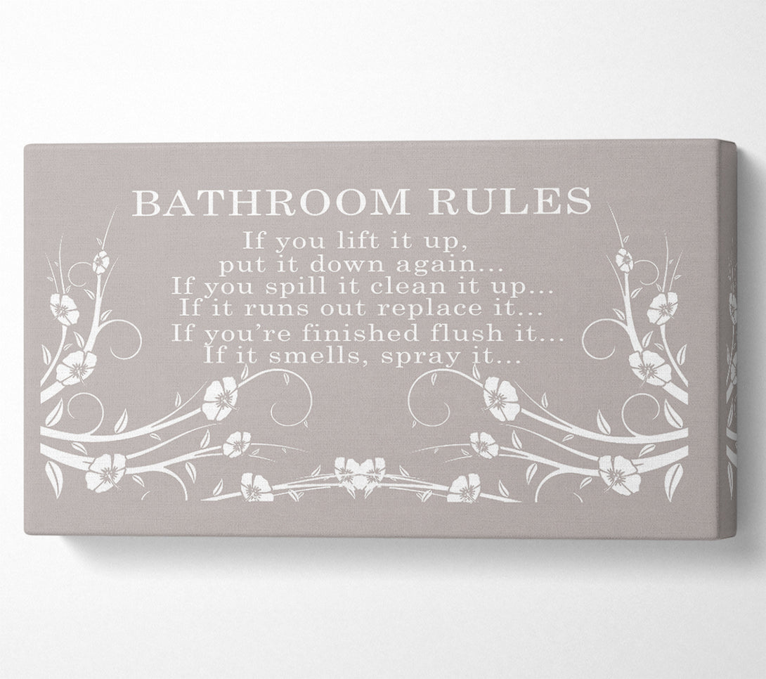  A Canvas Print of Bathroom Quote Bathroom Rules 2 Beige Canvas Print