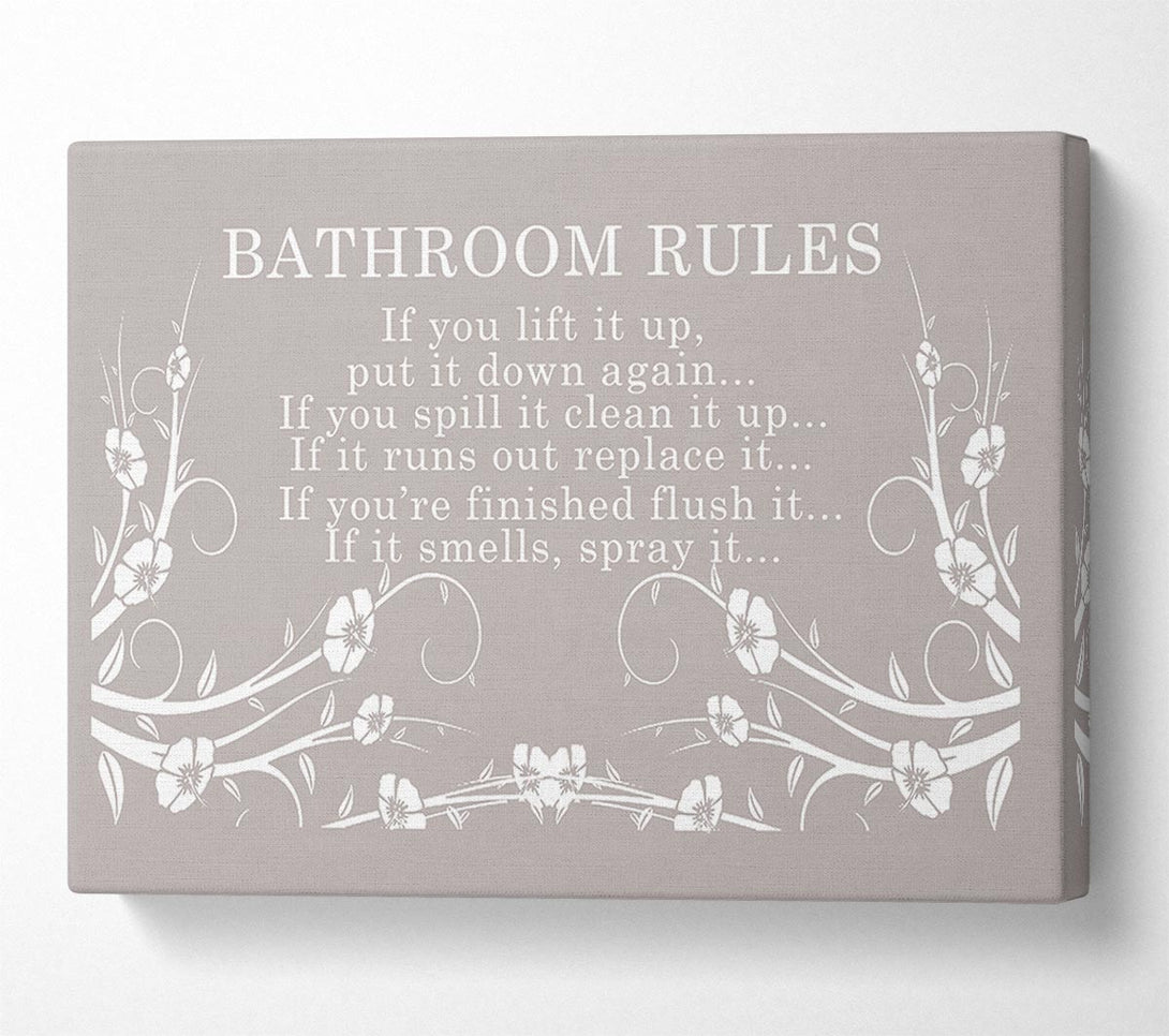  A Canvas Print of Bathroom Quote Bathroom Rules 2 Beige Canvas Print
