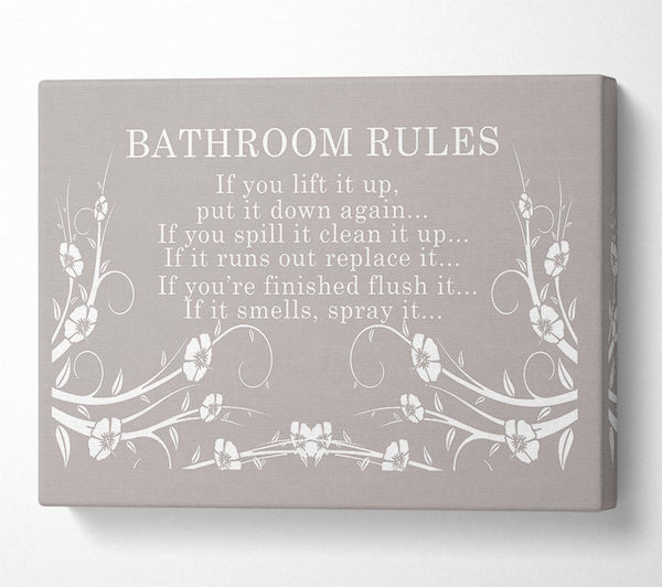 A Canvas Print of Bathroom Quote Bathroom Rules 2 Beige Canvas Print