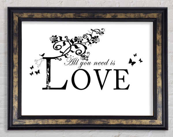 Music Quote All You Need Is Love White Framed Print