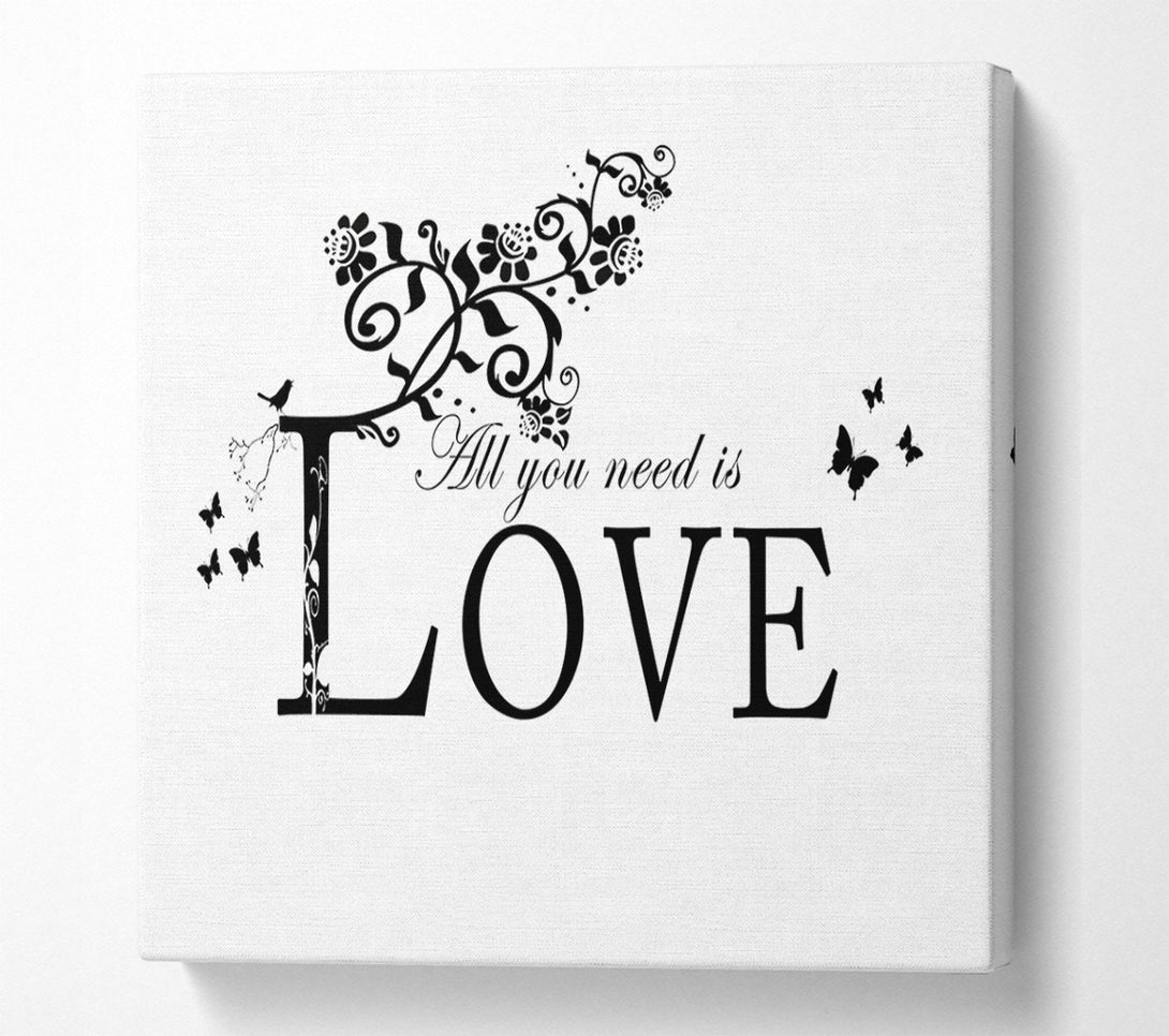  A Canvas Print of Music Quote All You Need Is Love White Canvas Wall Art