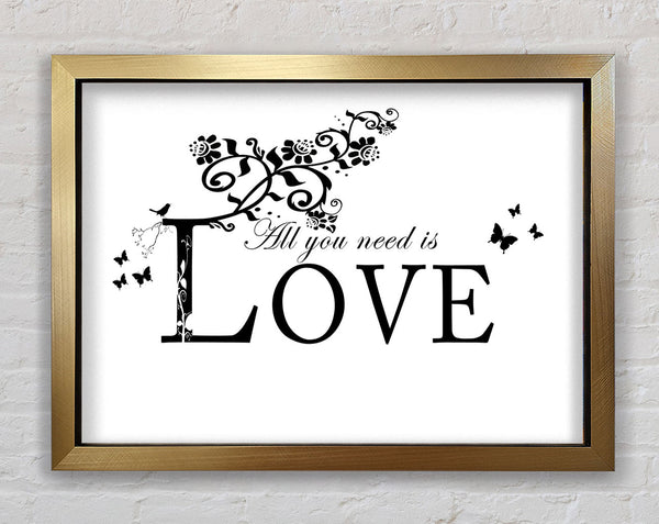 Music Quote All You Need Is Love White Framed Print