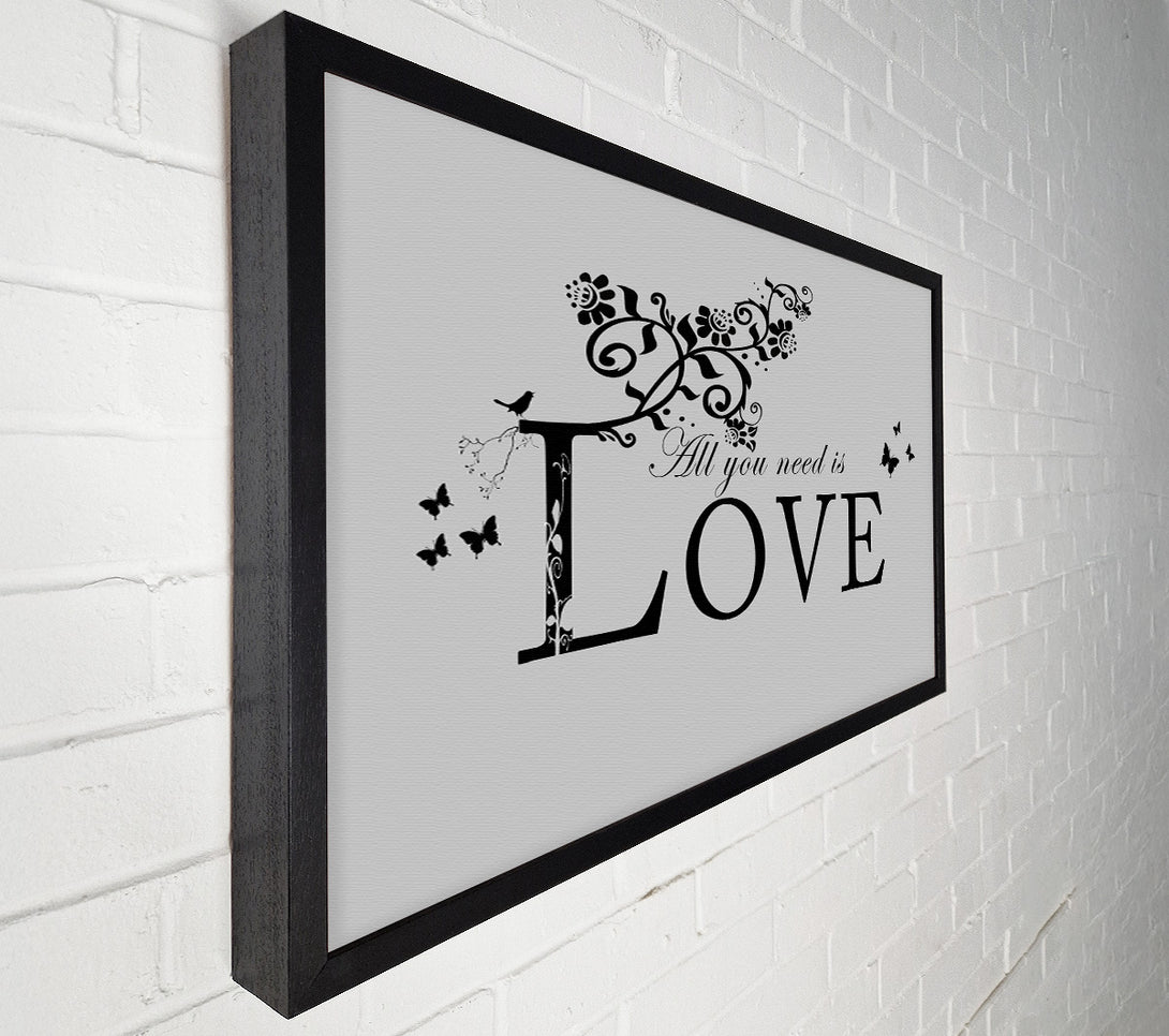  A Canvas Print of Music Quote All You Need Is Love Grey Canvas Wall Art