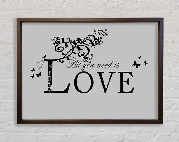 Music Quote All You Need Is Love Grey Framed Print