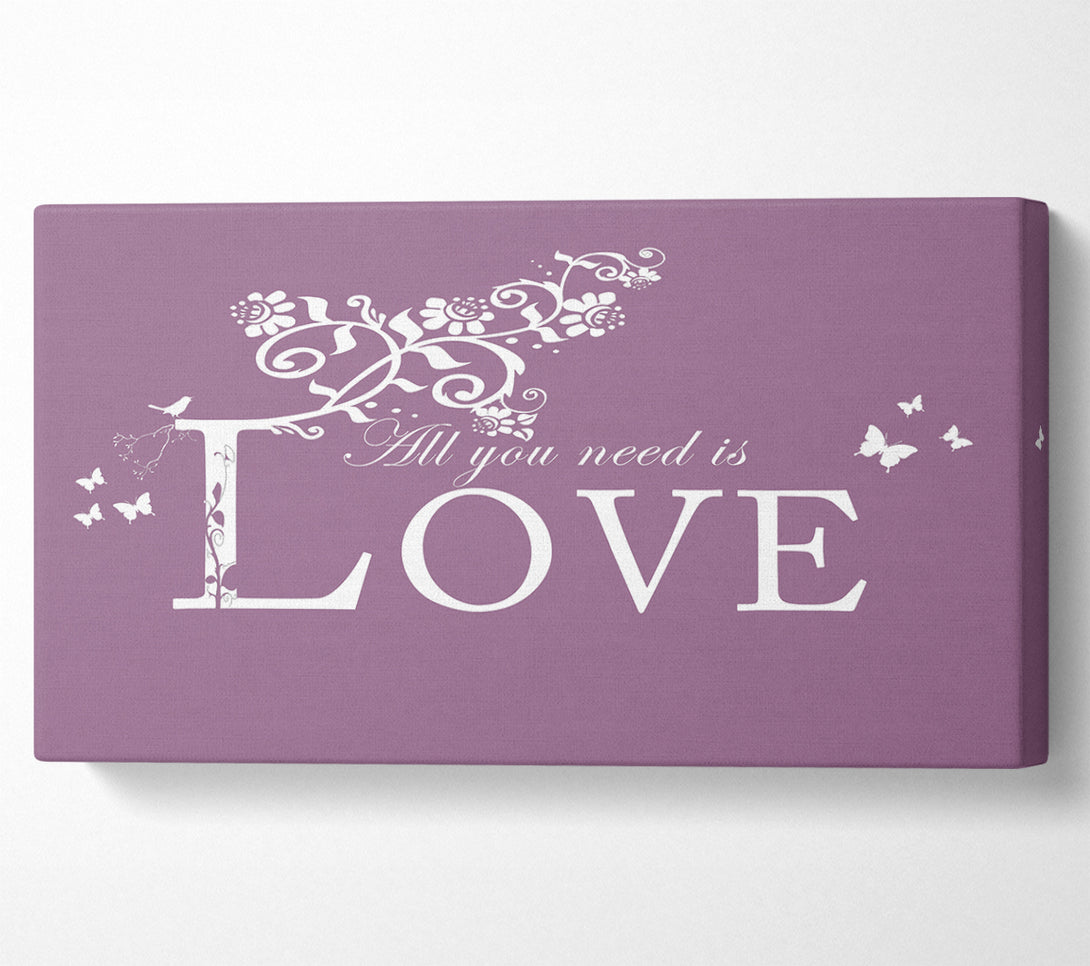  A Canvas Print of Music Quote All You Need Is Love Dusty Pink Canvas Wall Art