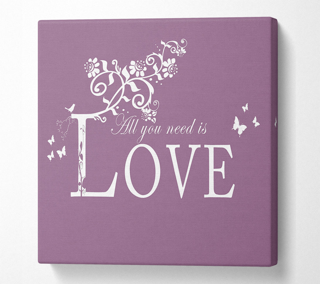  A Canvas Print of Music Quote All You Need Is Love Dusty Pink Canvas Wall Art