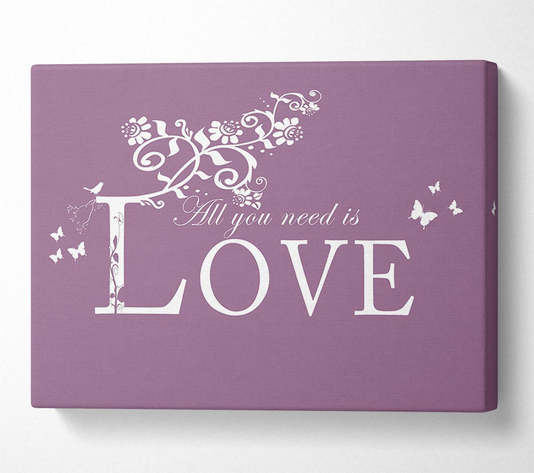  A Canvas Print of Music Quote All You Need Is Love Dusty Pink Canvas Wall Art