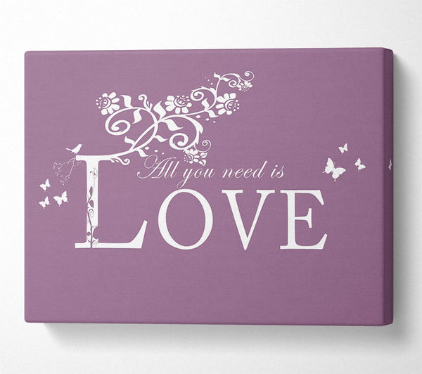  A Canvas Print of Music Quote All You Need Is Love Dusty Pink Canvas Wall Art