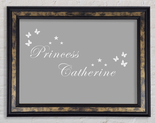 Girls Room Quote Your Own Name Princess Grey White Framed Print
