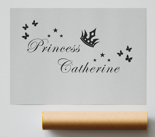 Girls Room Quote Your Own Name Princess 2 Grey Poster