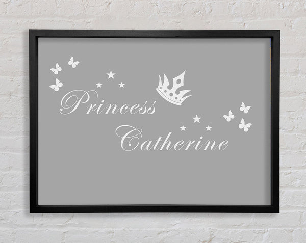 Your Own Name Princess 2 Grey White Framed Print