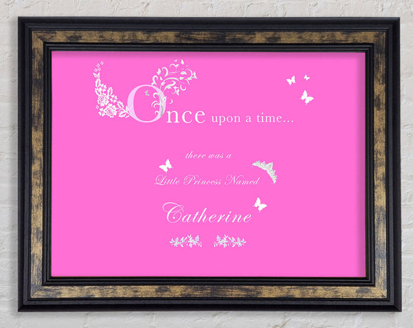Girls Room Quote Once Upon A Time Your Name Vivid Pink Framed Print