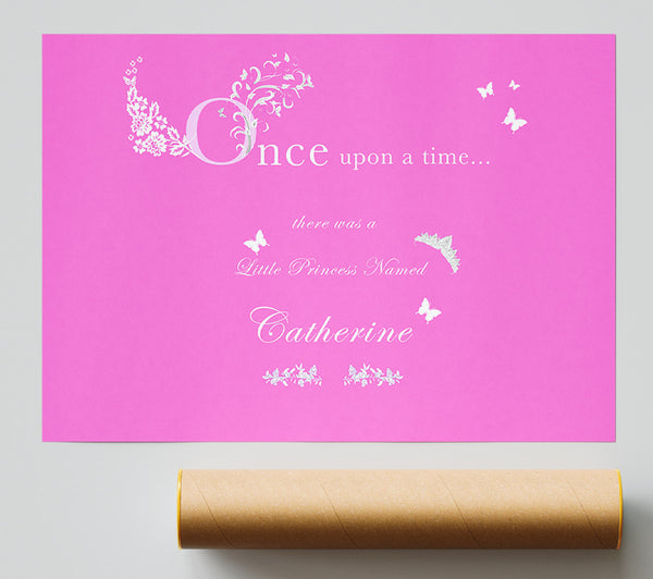 Girls Room Quote Once Upon A Time Your Name Vivid Pink Print