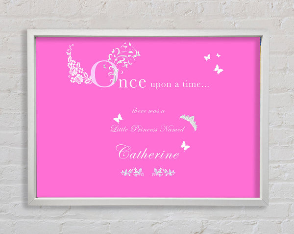 Girls Room Quote Once Upon A Time Your Name Vivid Pink Framed Print