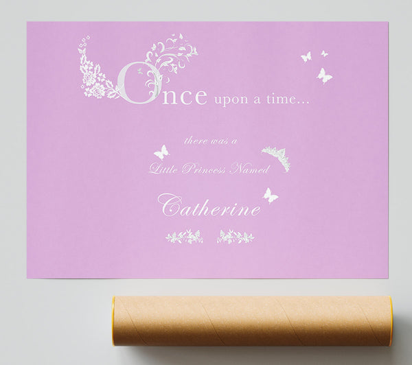 Girls Room Quote Once Upon A Time Your Name Pink Giclee Print