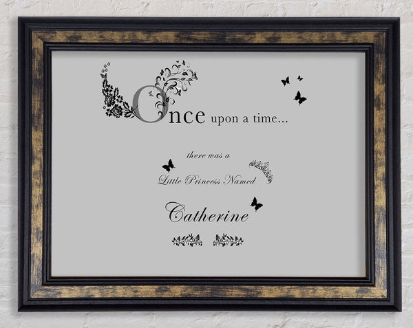 Girls Room Quote Once Upon A Time Your Name Grey Framed Print