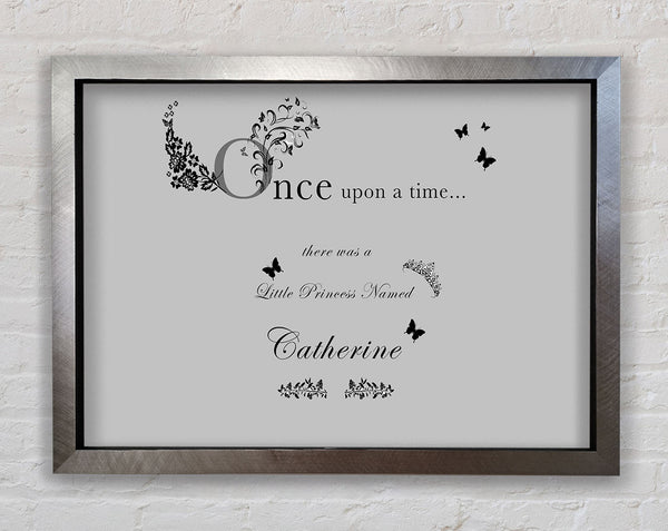 Girls Room Quote Once Upon A Time Your Name Grey Framed Print