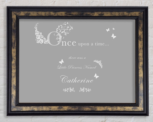 Once Upon A Time Your Name Grey White Framed Print