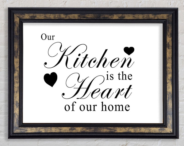 Kitchen Quote Our Kitchen Is The Heart White Framed Print