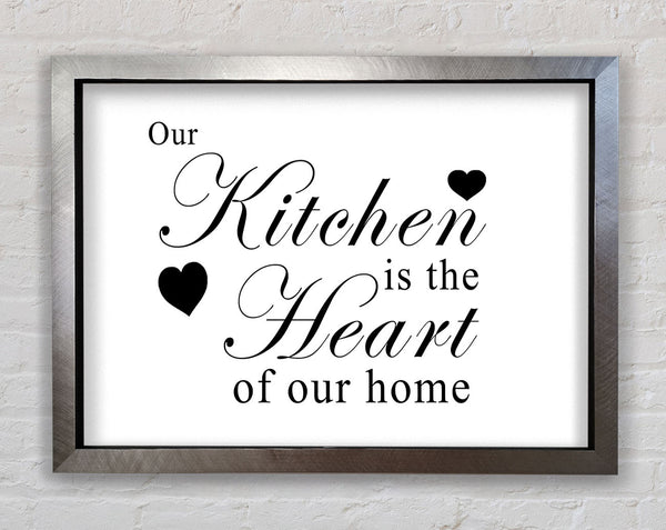 Kitchen Quote Our Kitchen Is The Heart White Framed Print