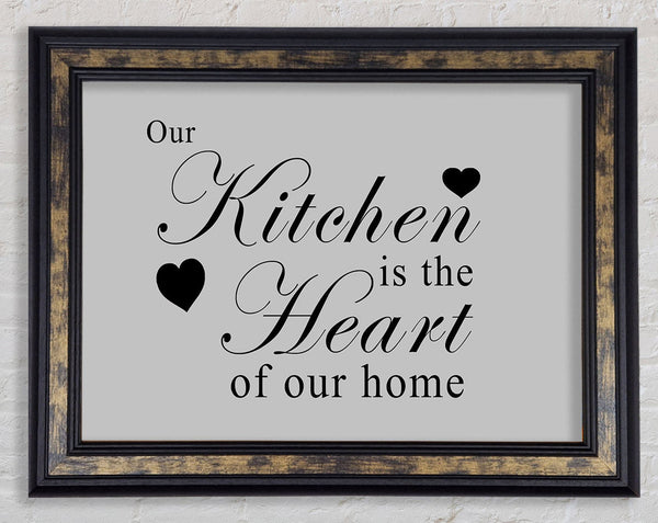 Kitchen Quote Our Kitchen Is The Heart Grey Framed Print