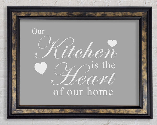 Kitchen Quote Our Kitchen Is The Heart Grey White Framed Print