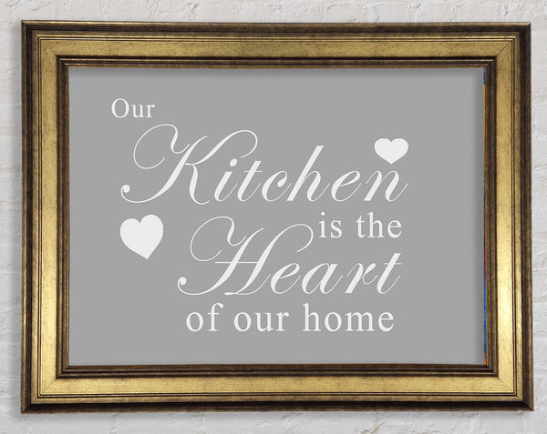 Kitchen Quote Our Kitchen Is The Heart Grey White Framed Print