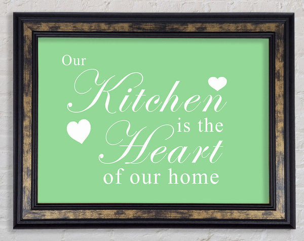 Kitchen Quote Our Kitchen Is The Heart Green Framed Print