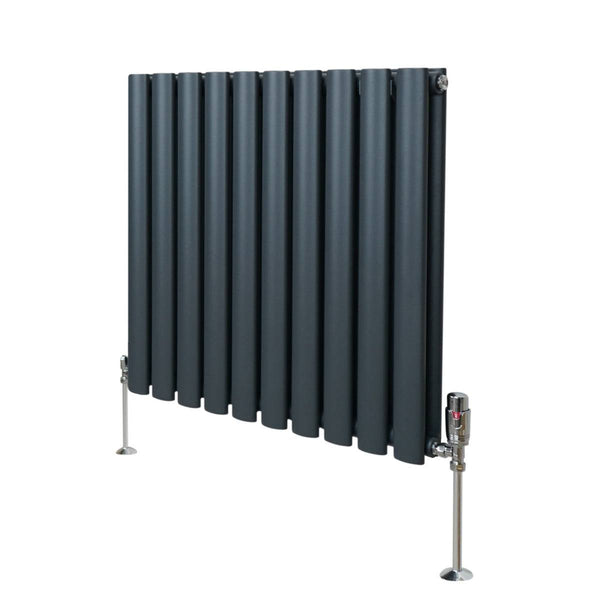 Oval Column Radiator & Valves - 600mm x 600mm Anthracite Grey