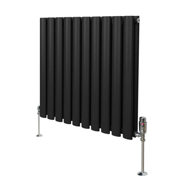 Oval Column Radiator & Valves - 600mm x 600mm Black