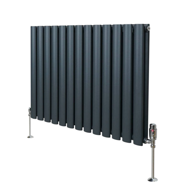Oval Column Radiator & Valves - 600mm x 780mm Anthracite Grey