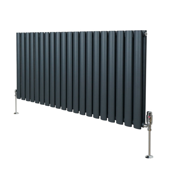 Oval Column Radiator & Valves - 600mm x 1200mm Anthracite Grey