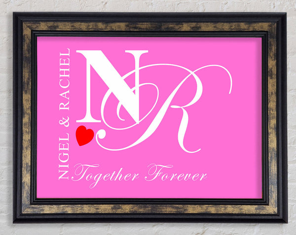 Your Names And Initials Together Forever Vivid Pink Framed Print