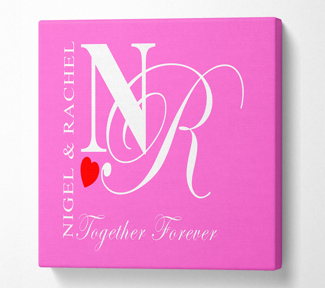  A Canvas Print of Your Names And Initials Together Forever Vivid Pink Canvas Wall Art