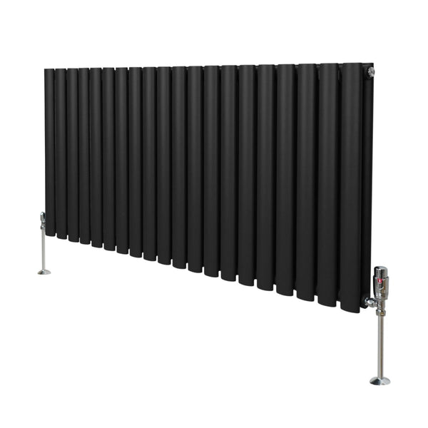 Oval Column Radiator & Valves - 600mm x 1200mm Black