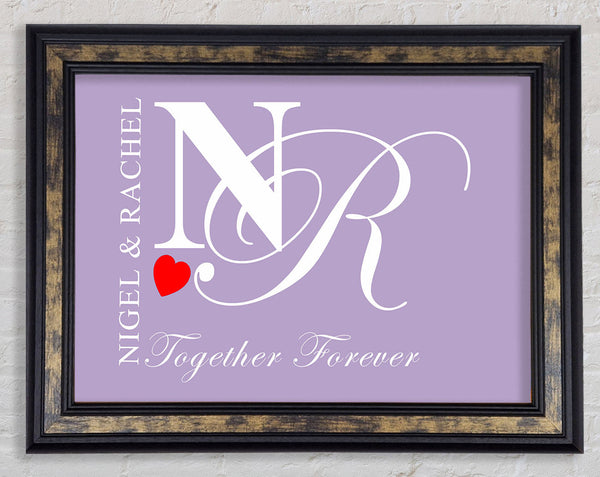 Your Names And Initials Together Forever Lilac Framed Print