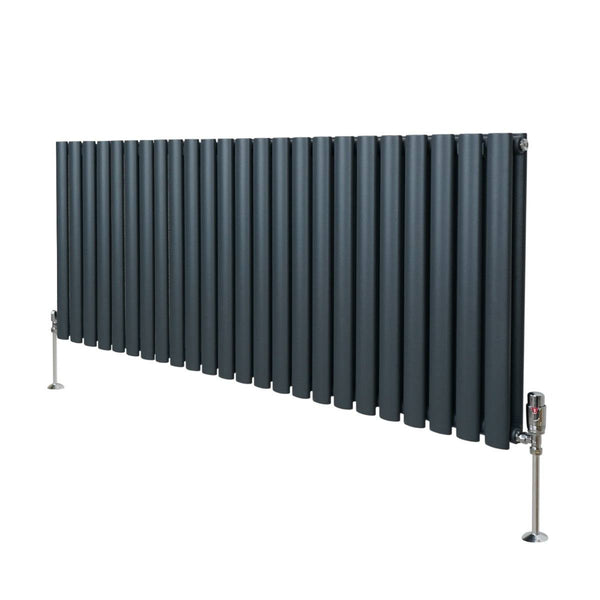 Oval Column Radiator & Valves - 600mm x 1440mm Anthracite Grey