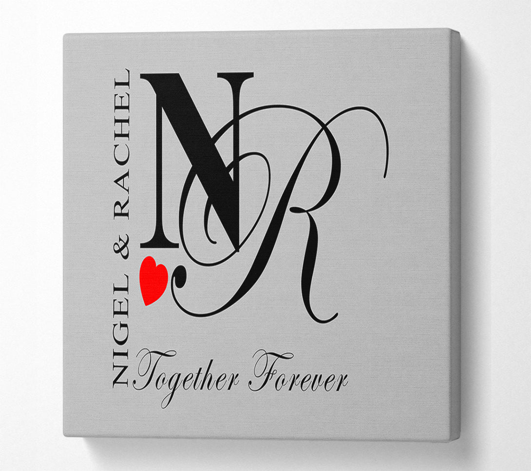  A Canvas Print of Your Names And Initials Together Forever Grey Canvas Wall Art