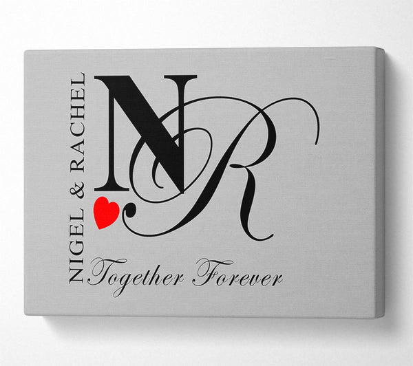  A Canvas Print of Your Names And Initials Together Forever Grey Canvas Wall Art