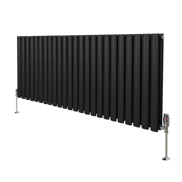 Oval Column Radiator & Valves - 600mm x 1440mm Black