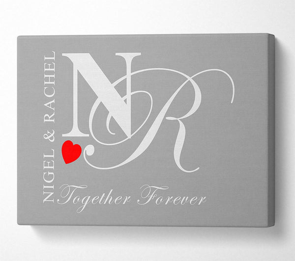  A Canvas Print of Your Names And Initials Together Forever Grey White Canvas Art
